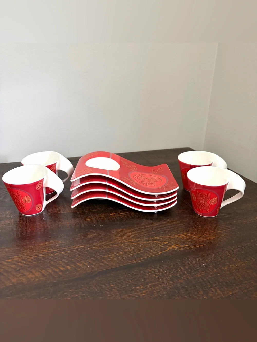 Villeroy & Boch New Wave Caffe Merah Espresso Set Service 4 Cups And Saucers